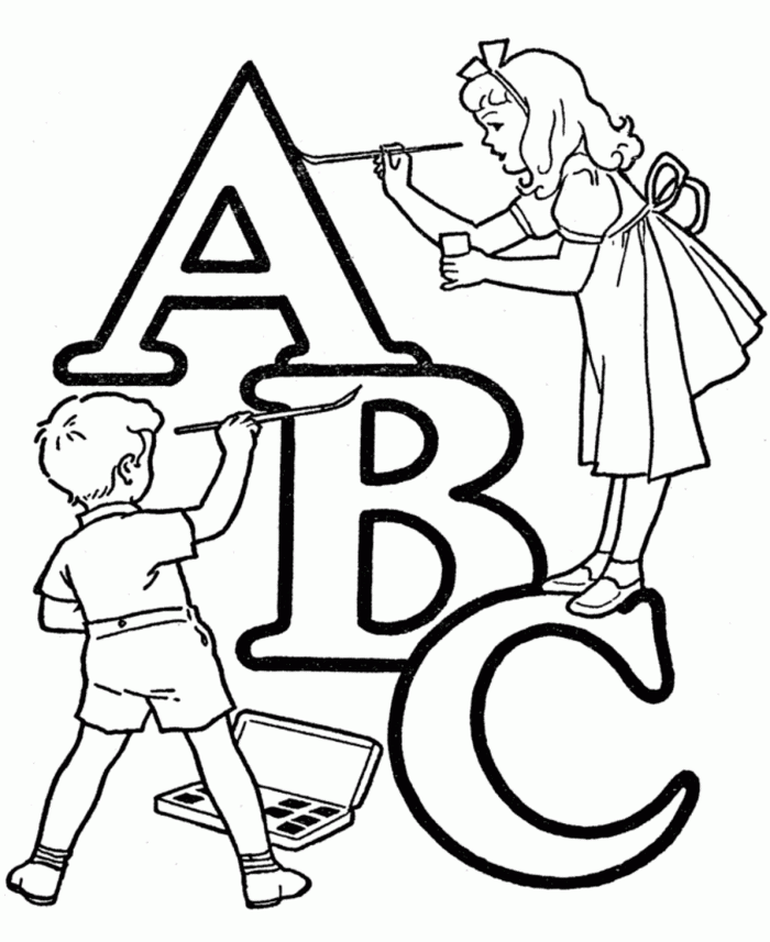 ABC coloring page worksheet for preschoolers featuring letters and fun illustrations