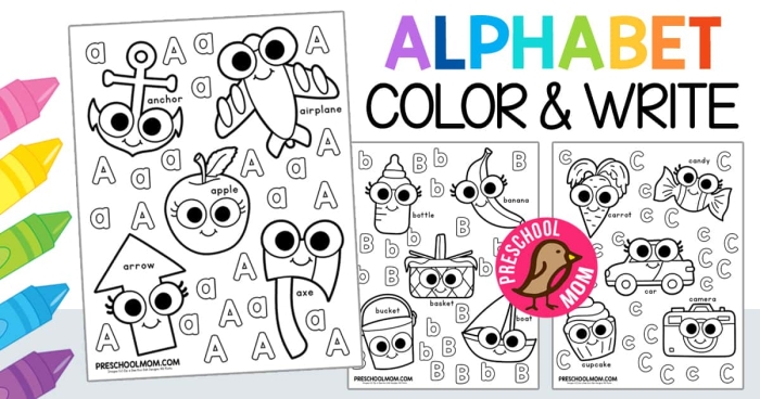 Pre-K student coloring an alphabet worksheet from the life science collection