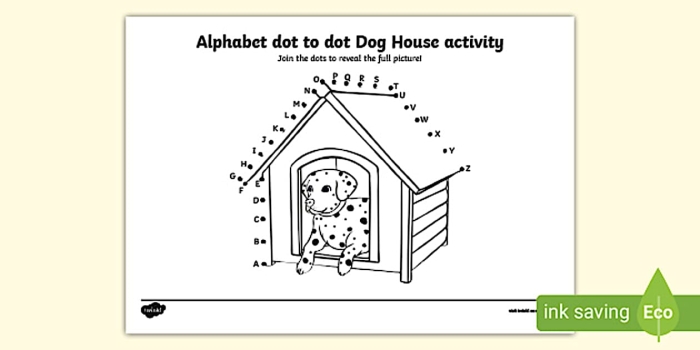 Alphabet Dot-to-Dot Dog House Activity for Early Learners Cute doghouse dot-to-dot worksheet for Pre-K kids learning their ABCs