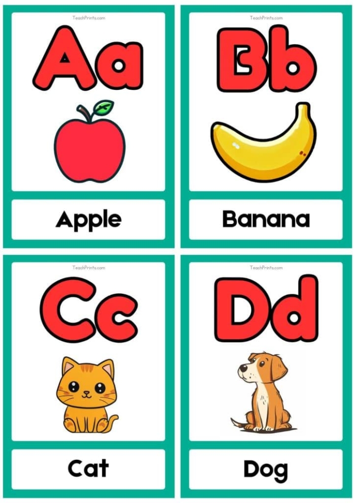 ABC Flashcards for Pre-K: A is for Apple! Coloring worksheet for preschoolers with the letter A and an apple flashcard