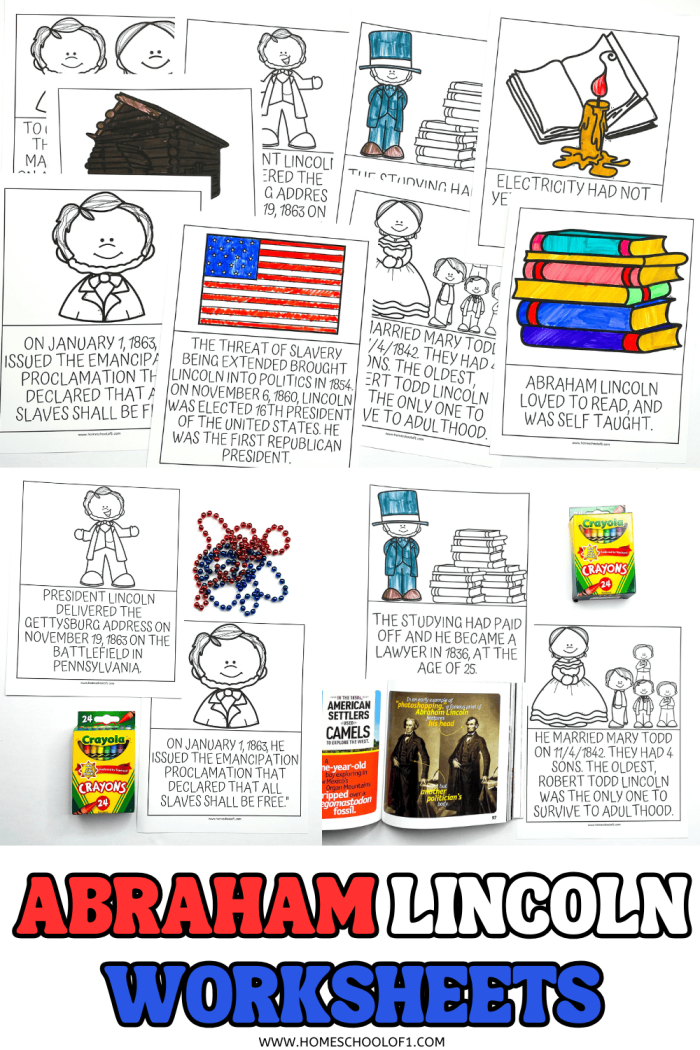 Abraham Lincoln Facts worksheet for second graders featuring a biography and quiz questions