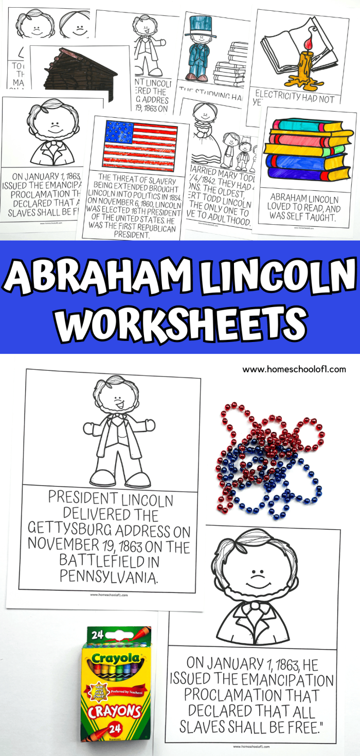 Abraham Lincoln Facts worksheet for second graders featuring a biography and quiz questions