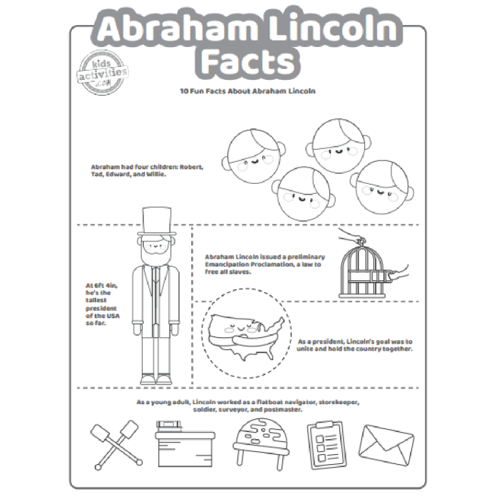 Abraham Lincoln Facts worksheet for second graders with a biography and quiz section