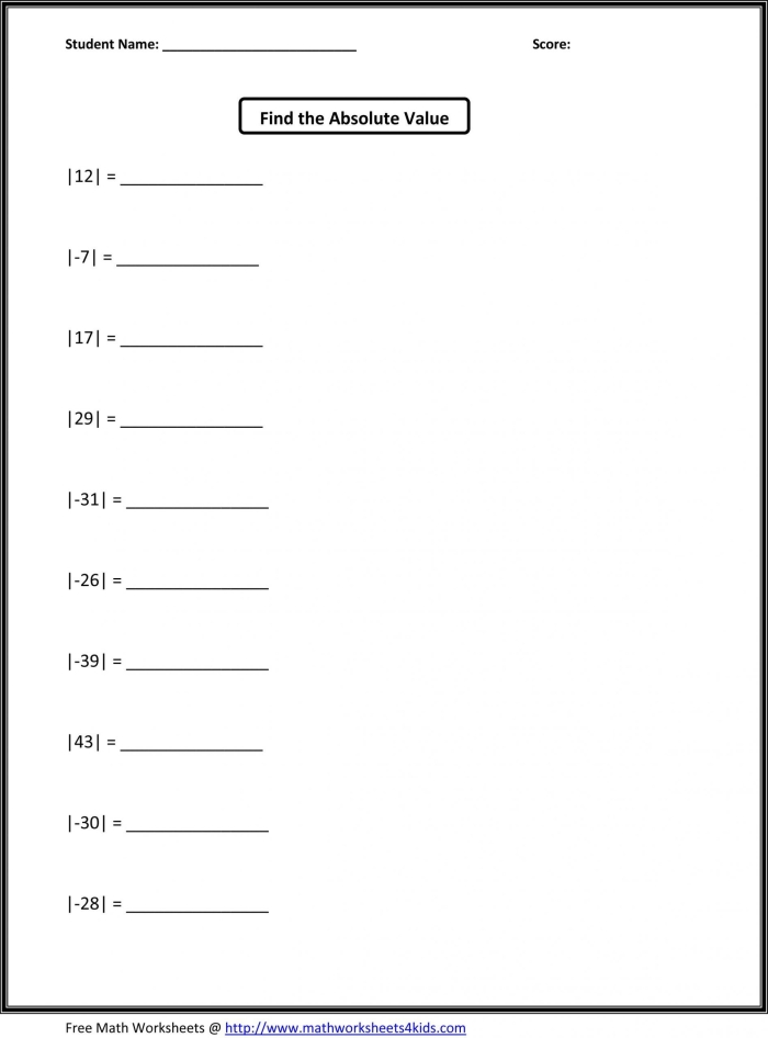 Sixth grade math worksheet featuring problems on understanding absolute value and numerical comparisons
