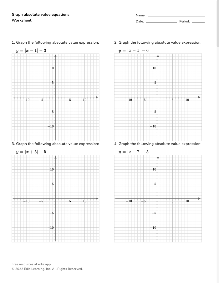 Sixth grade math worksheet showing practice problems for finding absolute value of positive and negative fractions and rational numbers