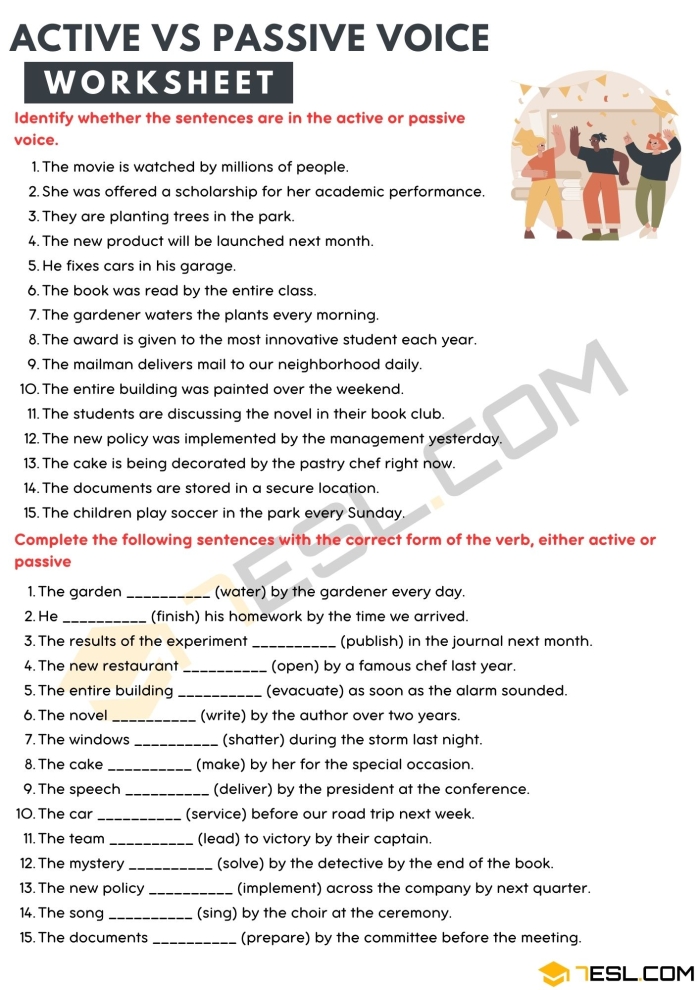Active and Passive Voice Practice Worksheet 12 for Eighth Grade Science Eighth grade physical science worksheet for identifying active and passive voice in sentences