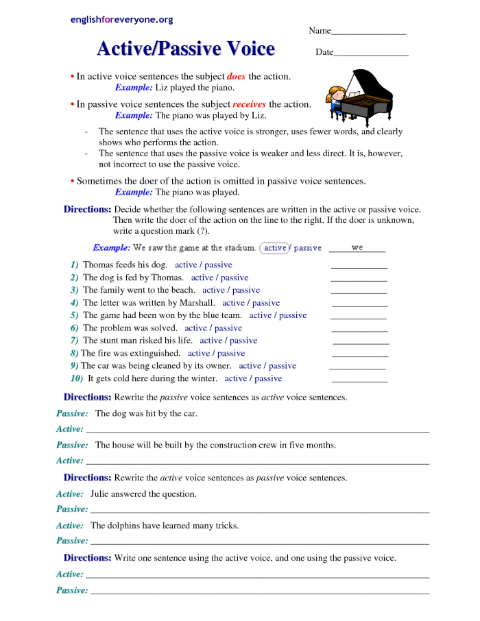 Active and Passive Voice Practice Worksheet for 8th Grade Science Number 8 Eighth grade physical science worksheet for students to identify active and passive voice in sentences