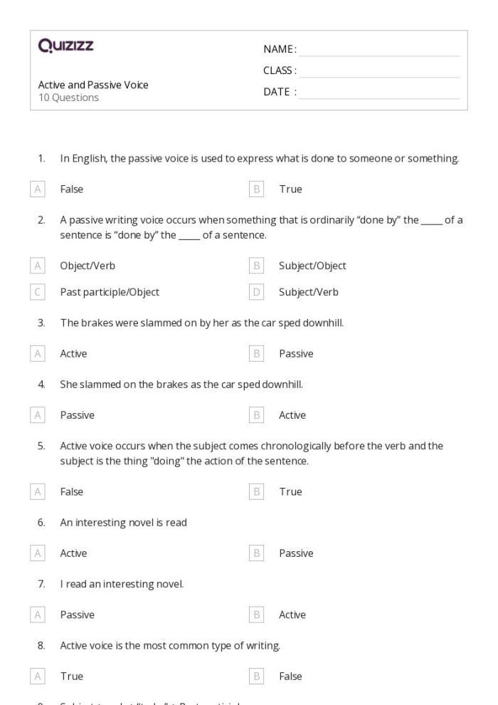 Active and Passive Voice Worksheet 23 for Eighth Grade Physical Science Eighth grade physical science worksheet for students to practice identifying active and passive voice in sentences