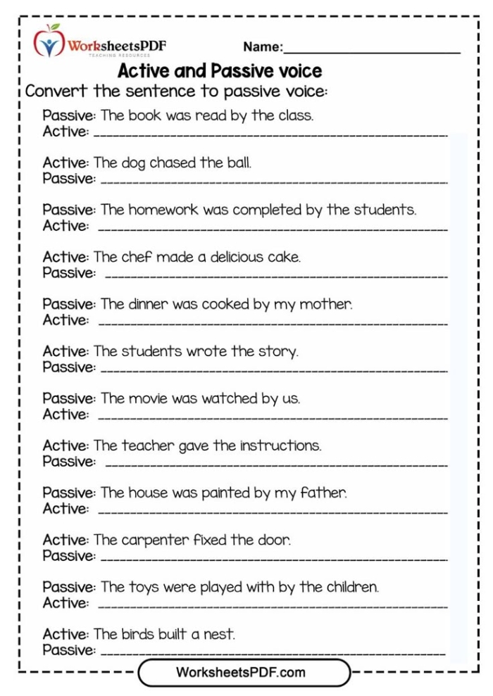 Active and Passive Voice Grammar Practice Worksheet 14 Eighth grade science worksheet for identifying active and passive voice in sentences