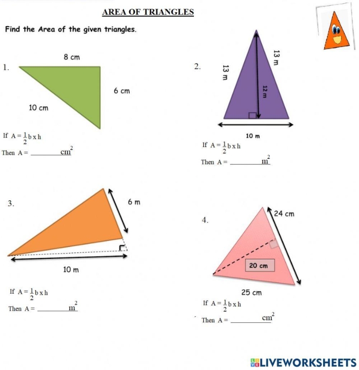 Acute Triangles: Area Practice Worksheet for Sixth Graders Worksheet featuring acute triangles for area calculation practice