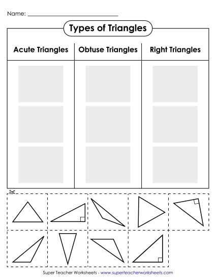 Fourth grade worksheet featuring various geometric shapes for students to identify acute triangles