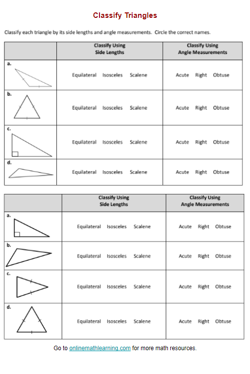 Fourth grade math worksheet for identifying acute triangles with geometric shapes to analyze