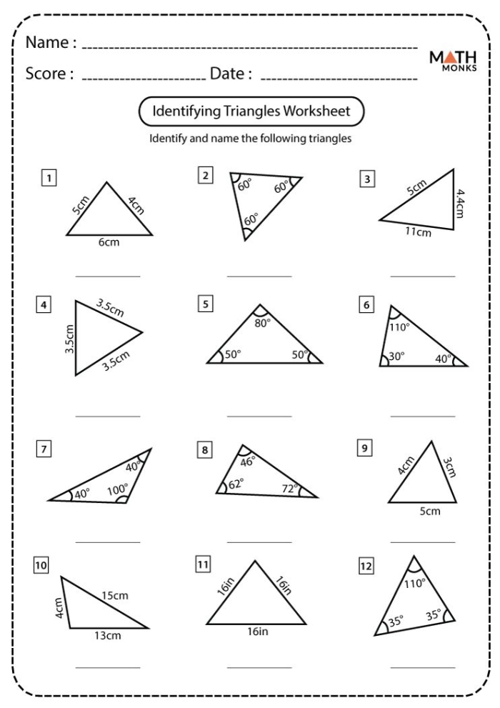 A fourth grade worksheet featuring a variety of geometric shapes for students to practice identifying acute triangles
