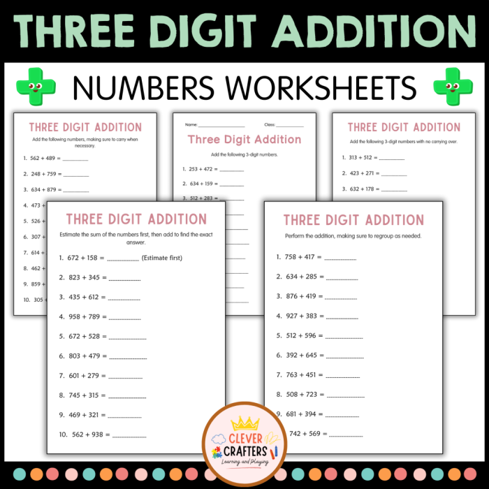 Add It Up! Three-Digit Numbers worksheet for practicing addition skills Worksheet featuring addition problems for three-digit numbers aimed at third graders