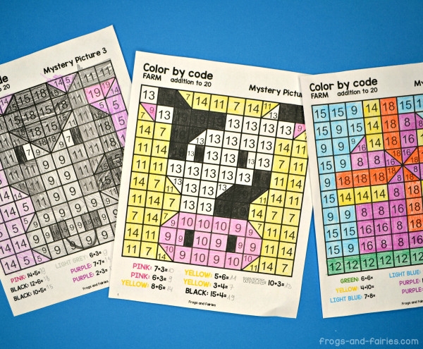 Second grade math worksheet featuring addition practice and a hidden word puzzle