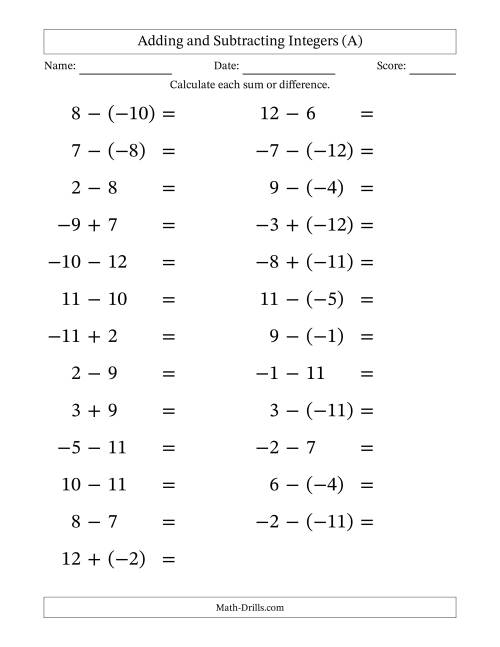 Add and Subtract Positive and Negative Mixed Numbers Worksheet for Seventh Graders Worksheet displaying the process of adding and subtracting mixed numbers with positive and negative values