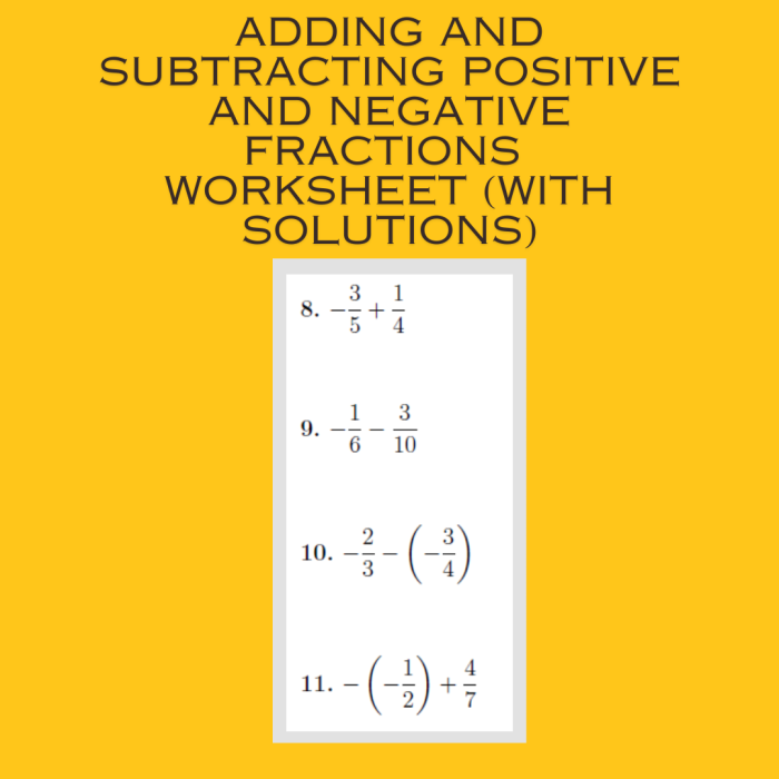 Adding and Subtracting Positive and Negative Fractions Worksheet 22 Seventh grade math worksheet featuring problems on adding and subtracting positive and negative fractions