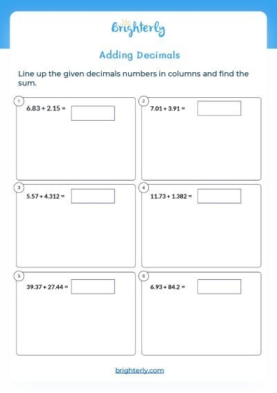 Fifth grade students solving addition problems with decimals to the thousandths place on a math worksheet