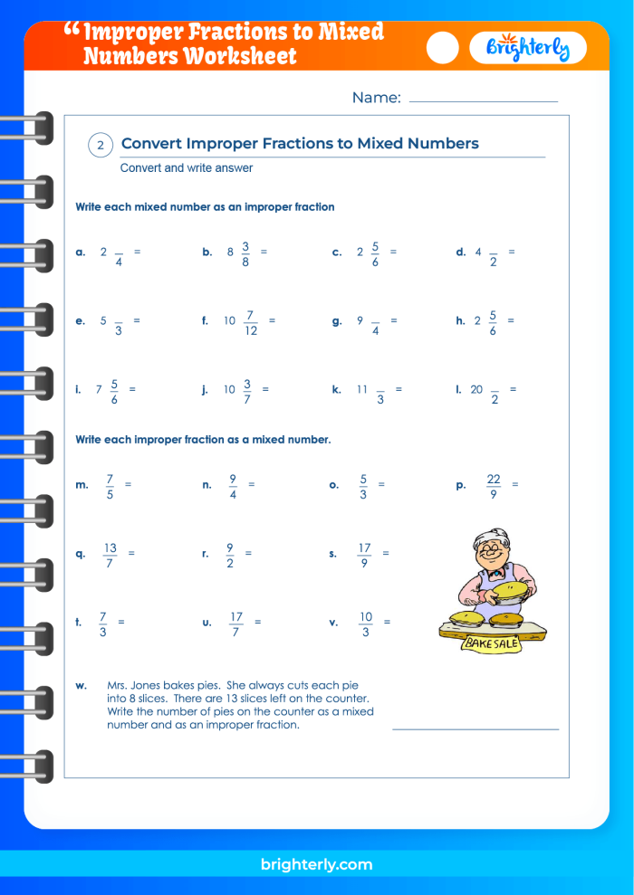 Worksheet illustrating how to add mixed numbers and improper fractions on a number line for third graders