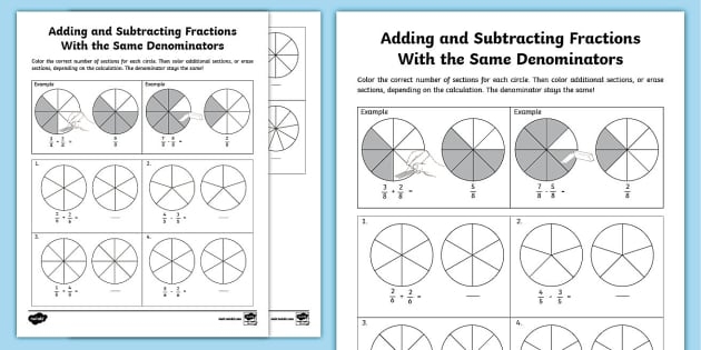 Worksheet for adding fractions aimed at fourth-grade students