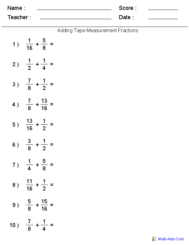 Fourth grade math worksheet for learning how to add fractions