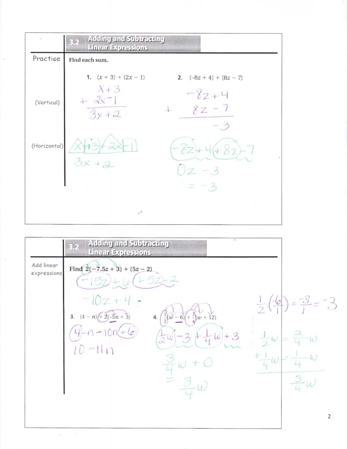 Adding Linear Expressions Worksheet 23 for Seventh Grade Algebra Practice Seventh grade math students practice adding linear expressions on this algebra worksheet 23
