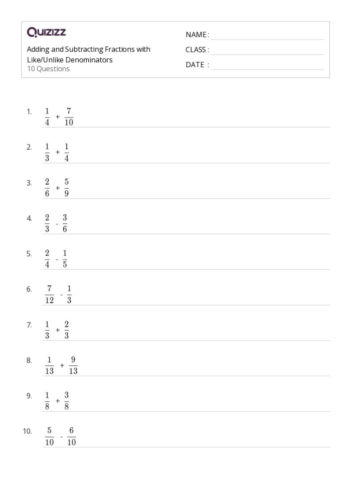 Worksheet for adding mixed fractions with different denominators for fifth graders