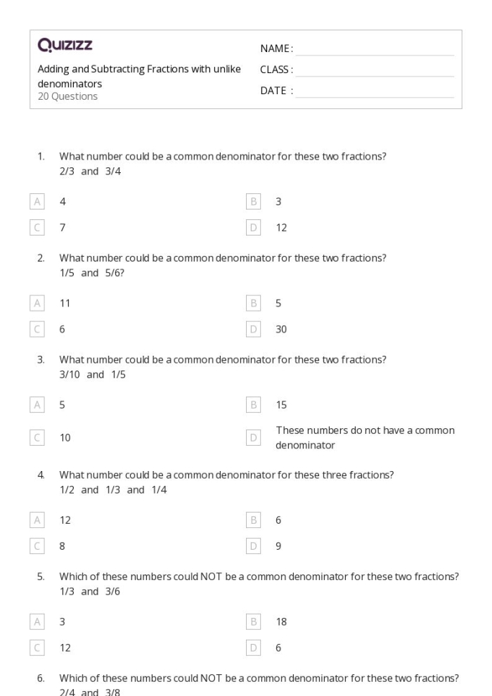 Fifth grade math worksheet for adding mixed fractions with unlike denominators number sixteen