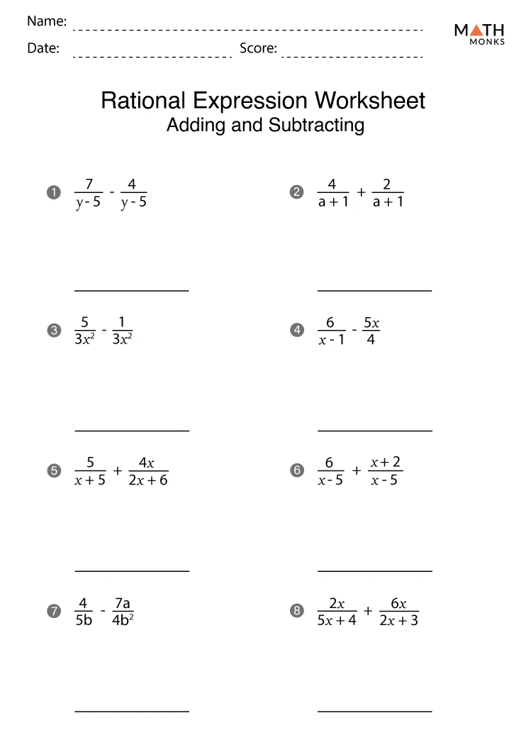 Worksheet for adding and subtracting rational numbers, featuring fractions and decimals for seventh graders