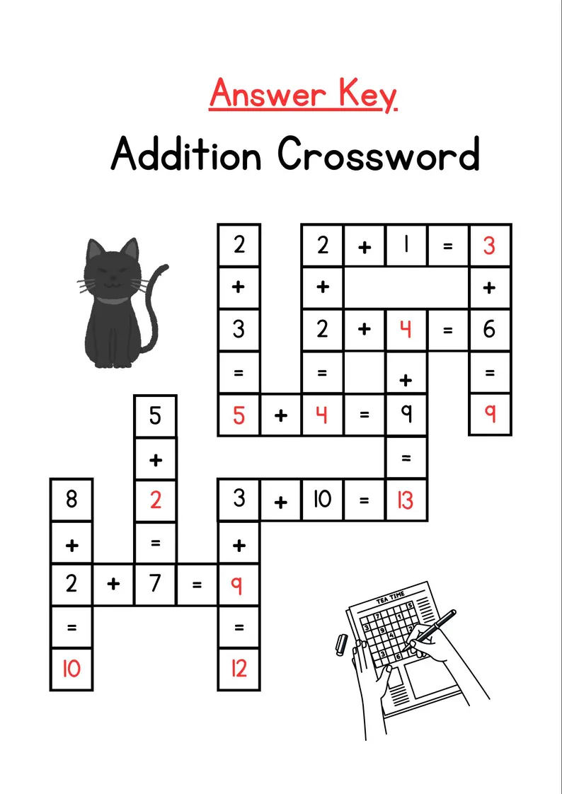 Addition crossword worksheet for second graders focusing on 2-digit addition challenges