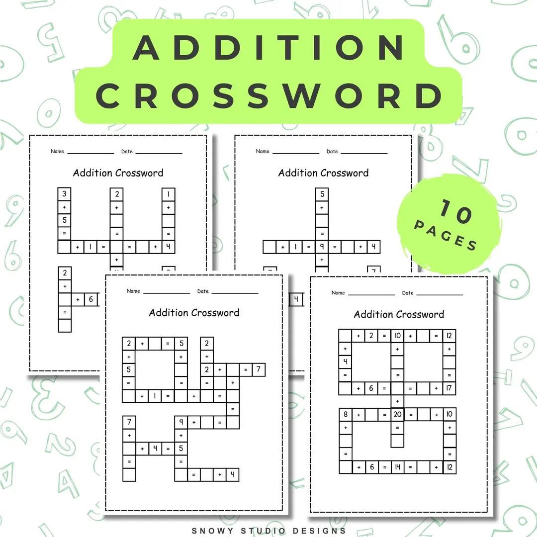 Addition crossword worksheet for second graders focusing on 2-digit addition problems. Fun educational activity for practicing addition skills.