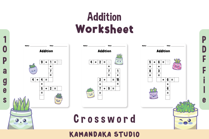 Addition crossword worksheet for second graders focusing on 2-digit addition challenges