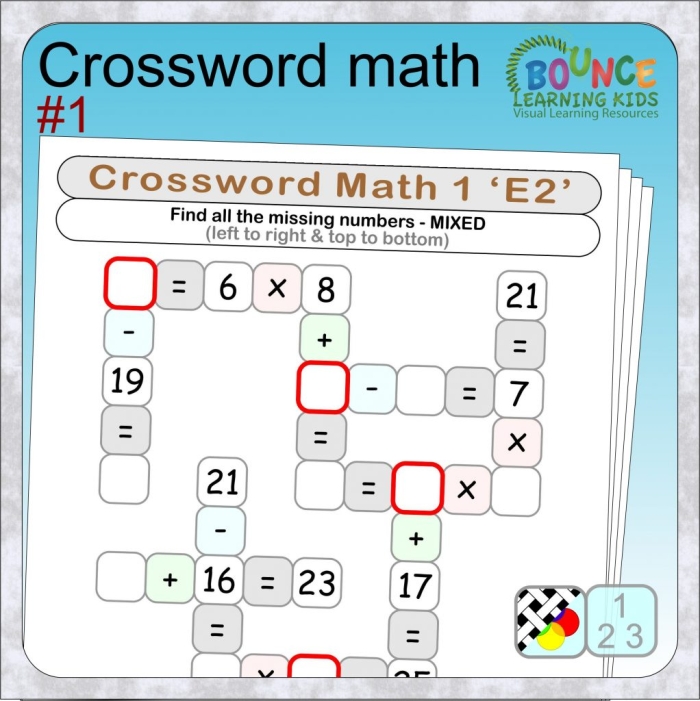 First grade math crossword worksheet for practicing addition facts