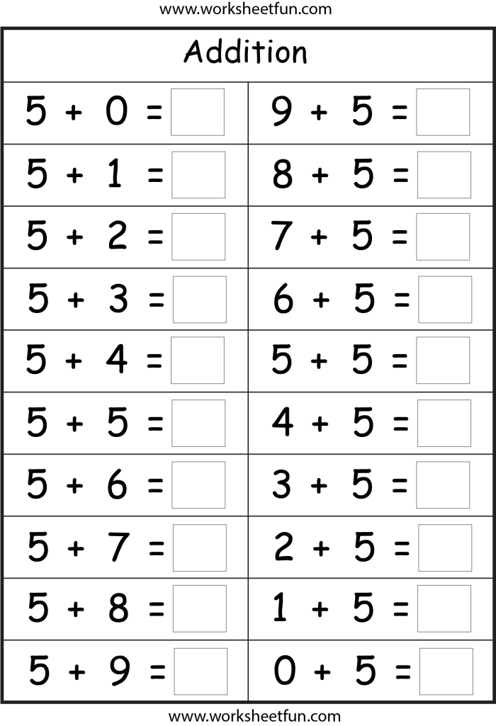 First grade math worksheet showing addition equations with missing numbers that sum to ten