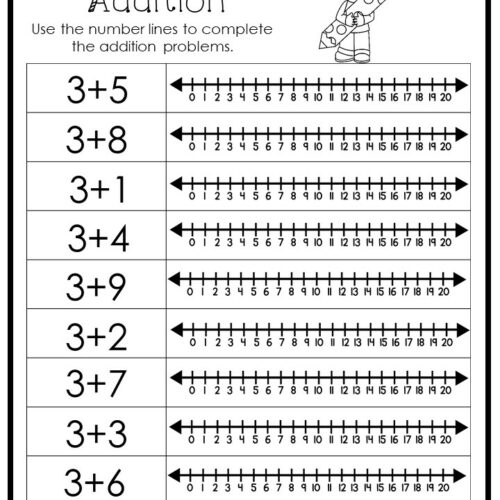 First grade student using a number line to solve addition problems by skip counting forward