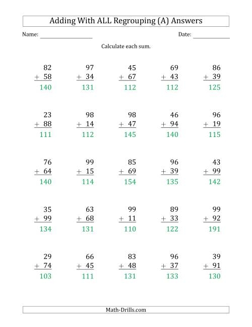 Third grade math worksheet featuring practice problems for addition with regrouping and carrying