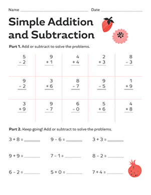 Colorful worksheet illustrating the connection between addition and subtraction for first graders