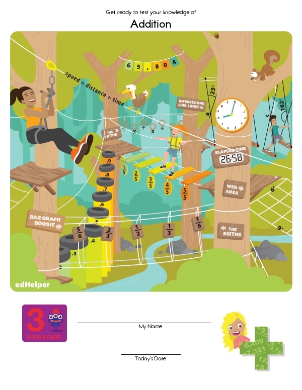 First grade math worksheet showing addition problems with numbers up to 20 for student assessment