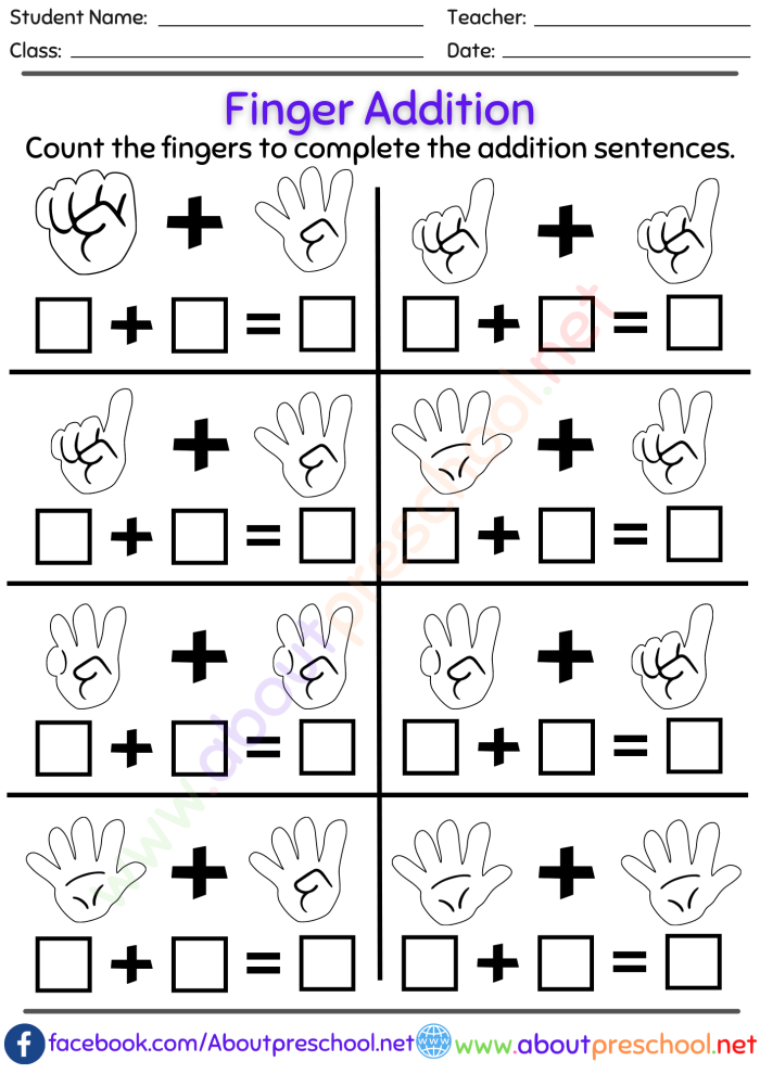 First grade student worksheet featuring addition problems up to 20 for math assessment