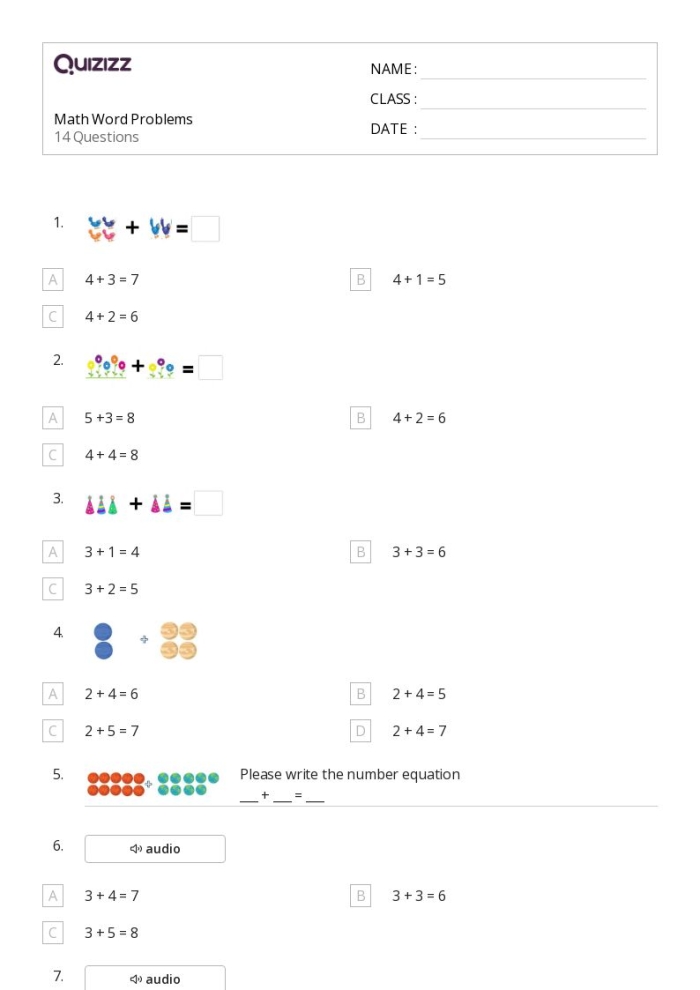 First grade math worksheet featuring simple addition word problems with burger illustrations