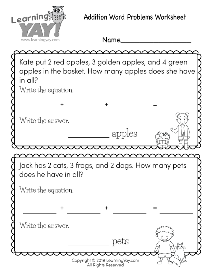 Math word problems practice page for 3-digit addition and shopping skills worksheet 11 Second grade geometry worksheet featuring 3-digit addition word problems with a shopping and money theme