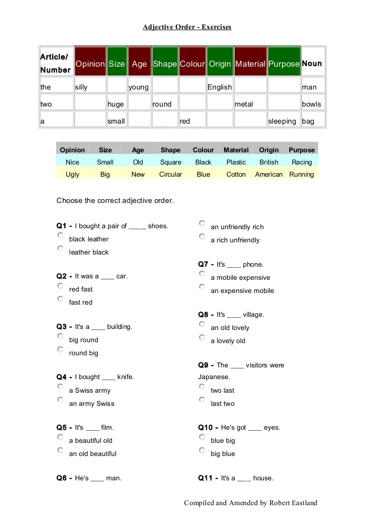 Use the Correct Adjective Order Worksheet Five Fourth grade students completing a grammar exercise on proper adjective order for measurements