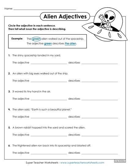 Worksheet for third graders to practice adding adjectives to sentences