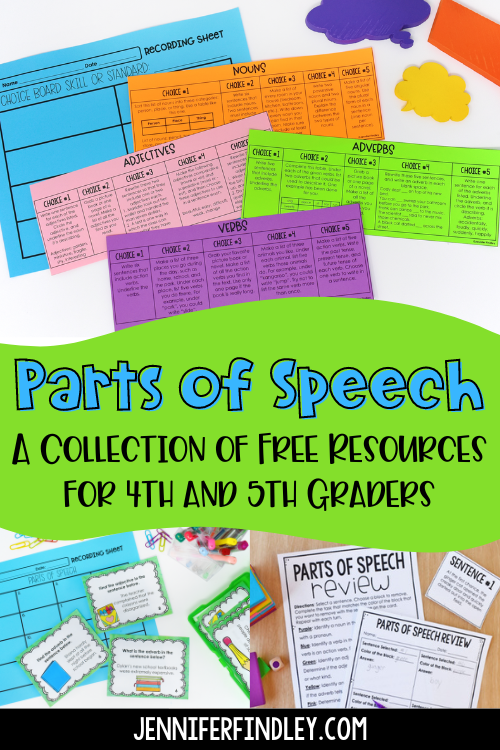 Fifth grade worksheet exercise showing adjectives and adverbs with practice sentences for identifying descriptive words and the nouns and verbs they modify