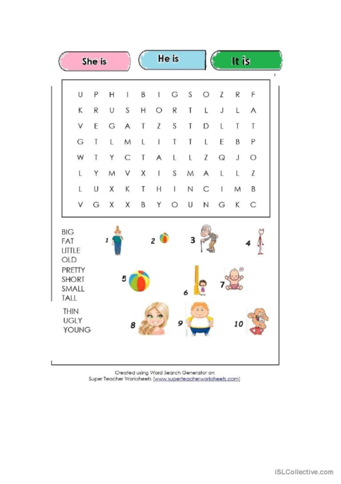 Adjective word search worksheet for second graders to enhance their phonics skills