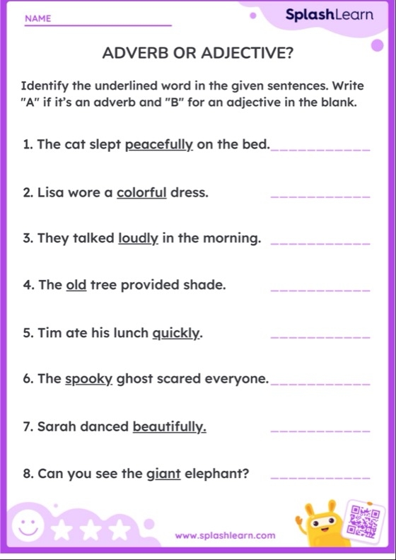 First grade student completing a practice worksheet about using adjectives to improve writing skills