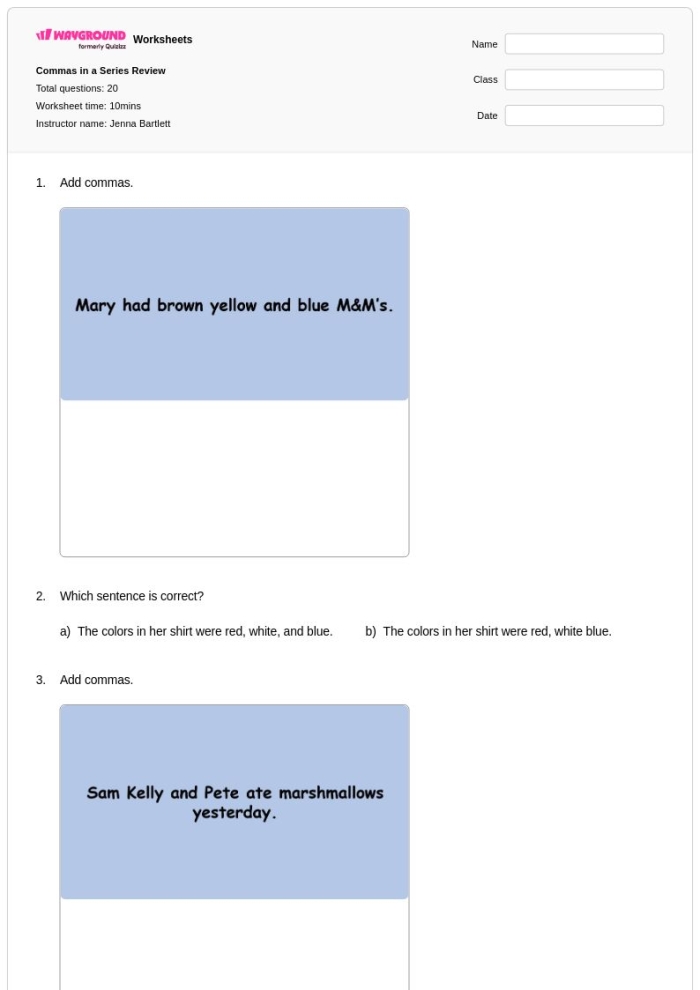 Advanced Comma Review worksheet for Sixth Grade