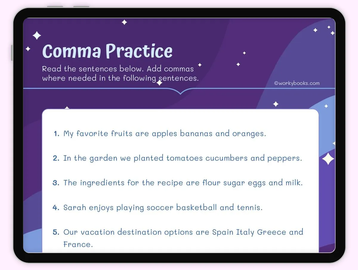 Advanced Comma Review worksheet for Sixth Grade