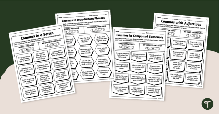Advanced Comma Review worksheet for Sixth Grade
