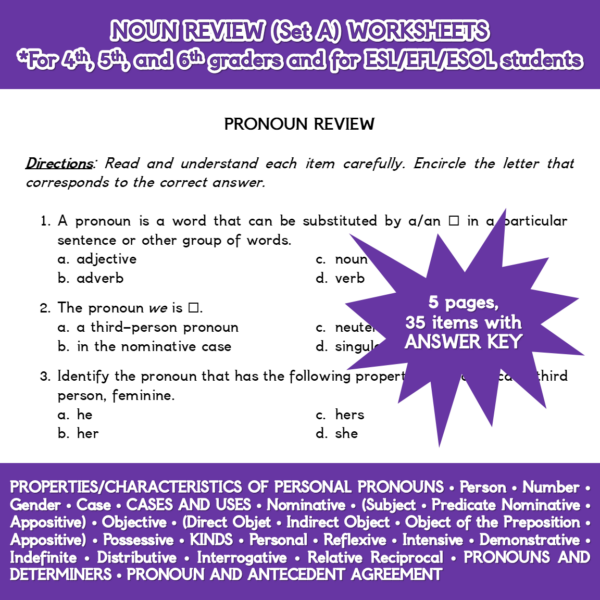 Advanced Pronoun Review Worksheet 13 Grammar Exercise Sixth grade students practicing advanced pronoun-antecedent agreement on a grammar worksheet